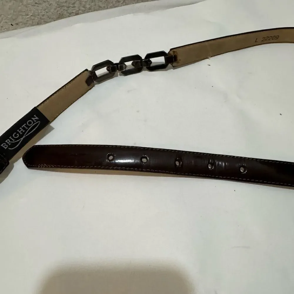 Brighton Black Patent Leather Belt  skinny chain size L